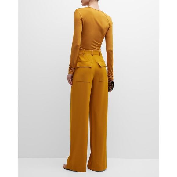 Lapointe Asymmetric Ruched Long-Sleeve Jersey Top Mustard Yellow Size 10 - Picture 3 of 13